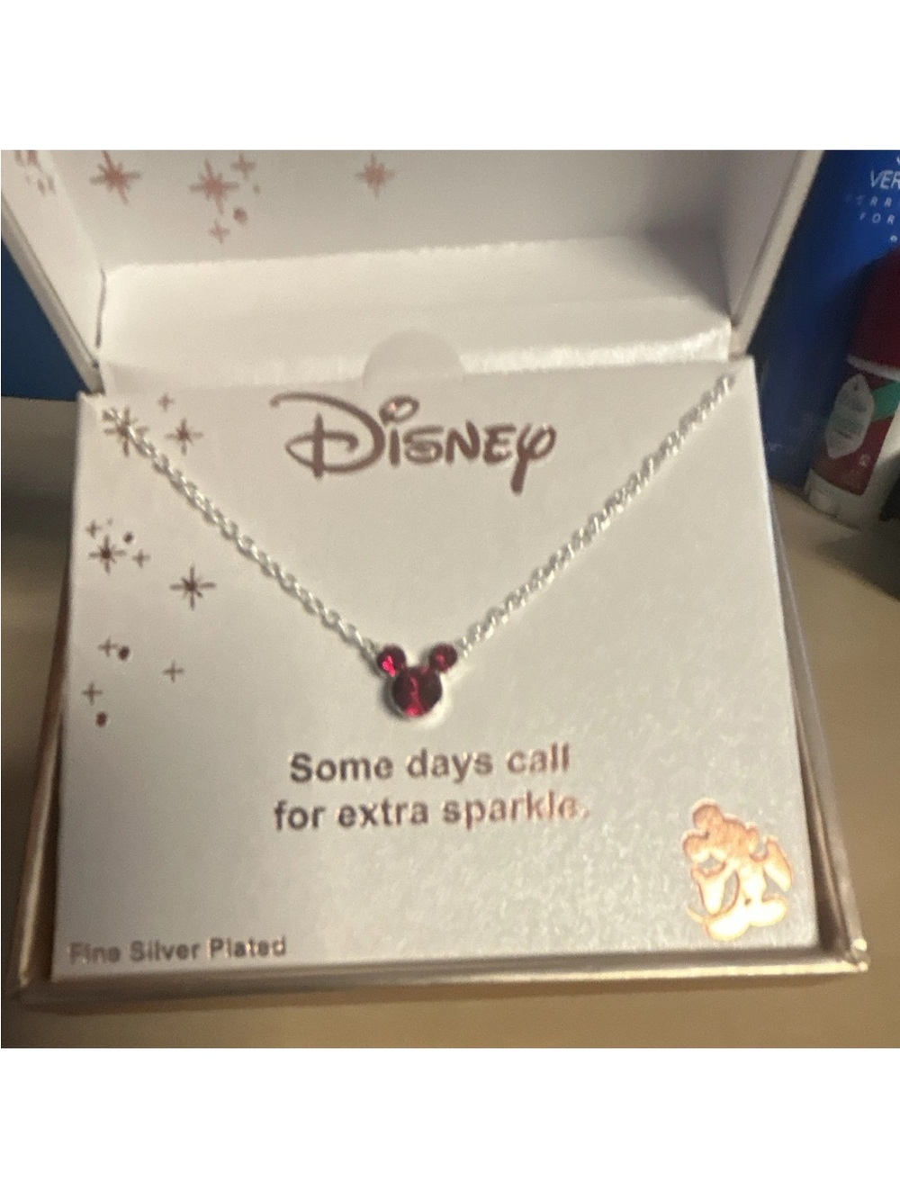 NWT Disney Silver-Plated Pink Crystal Mickey Pendant Necklace